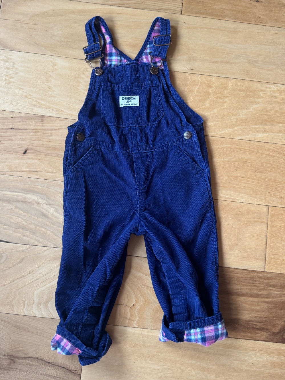 Vintage OshKosh B'gosh Dark Purple Corduroy Overalls with Pink Plaid detail